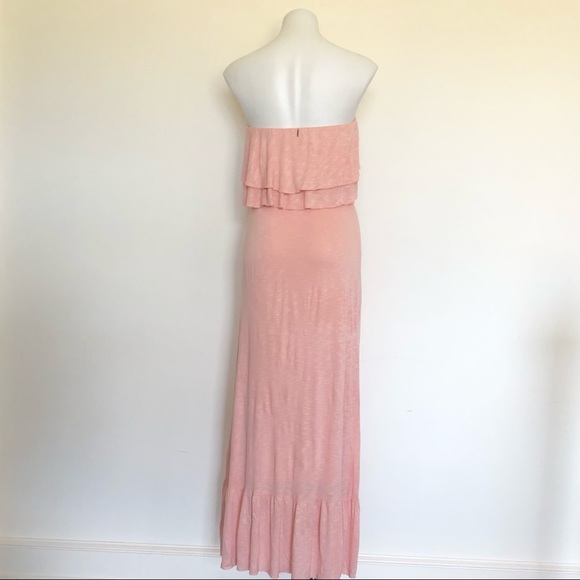 🌼 T-Bags Los Angeles Strapless Ruffle Top Maxi Dress in Peach, S - Picture 6 of 7